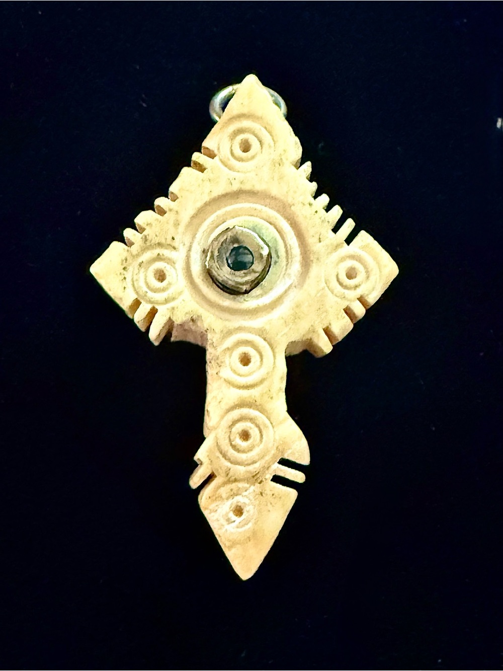 Antique Hand Carved Bone Stanhope Cross Pendant Mini Portrait Of The Holy Family